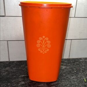1970’s Servalier canister by Tupperware Tall Orange Storage Container.